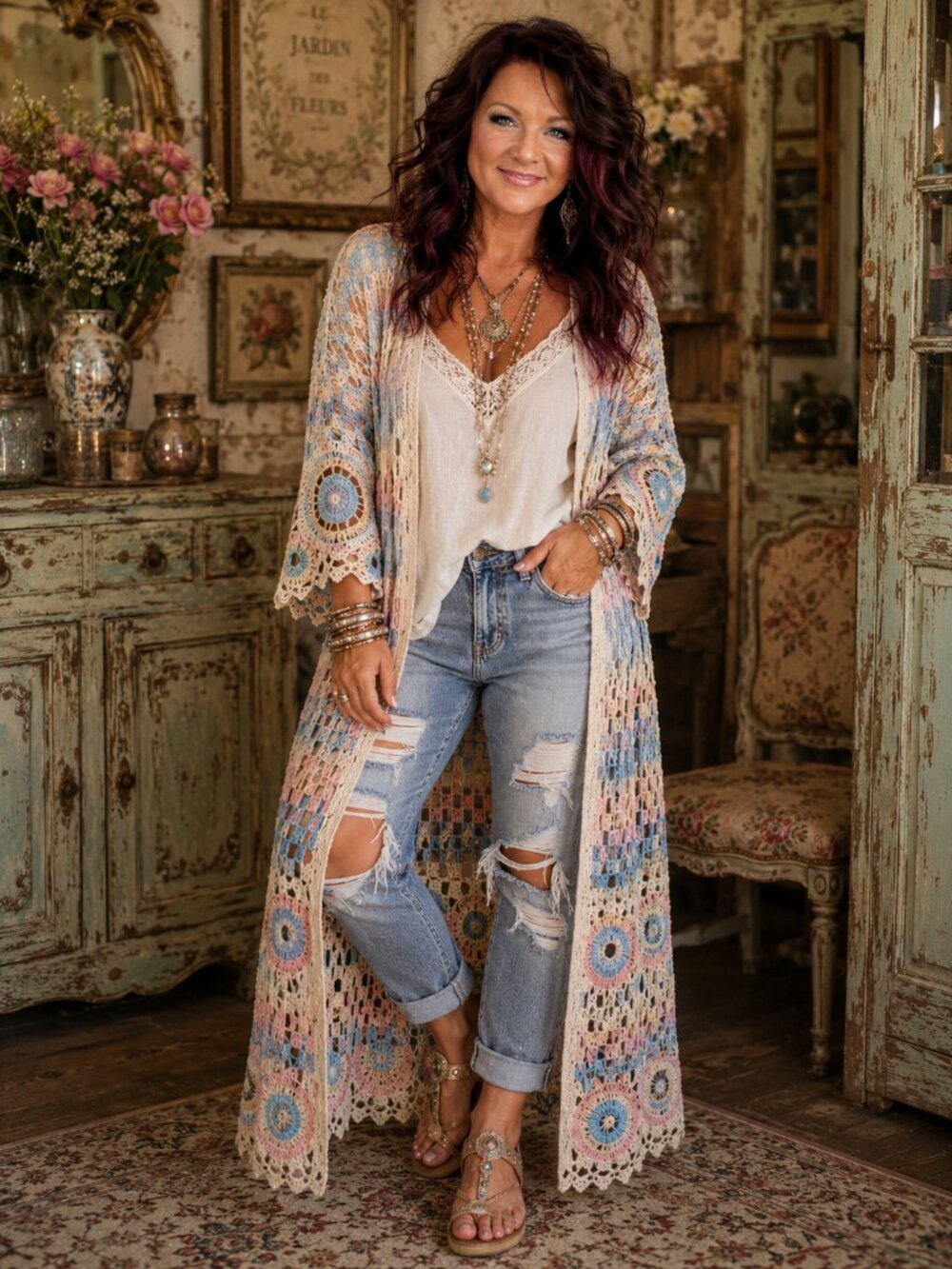 Pastel Crochet Duster Cardigan